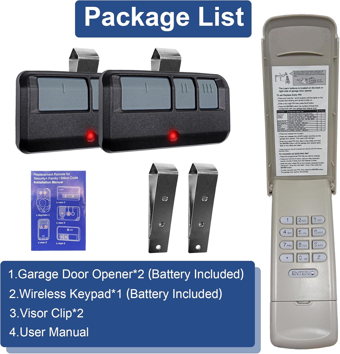 Universal Garage Door Opener Keypad & Remote Compatible with Liftmaster, Chamberlain, Craftsman, Wayne Dalton Openers from 1993 Onwards - Replaces Multiple Models