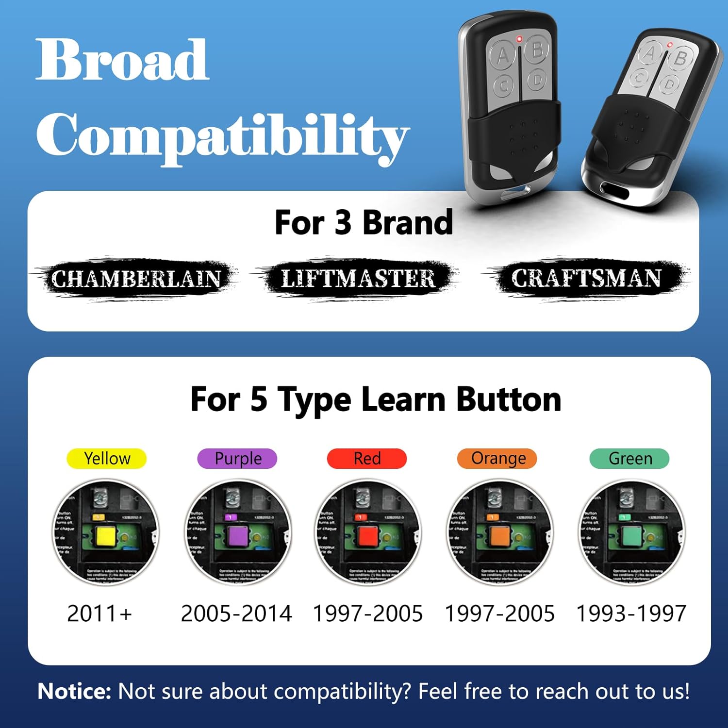 Universal Garage Door Opener Remote Keychain for Chamberlain LiftMaster Craftsman Models 371LM 373LM 971LM 973LM