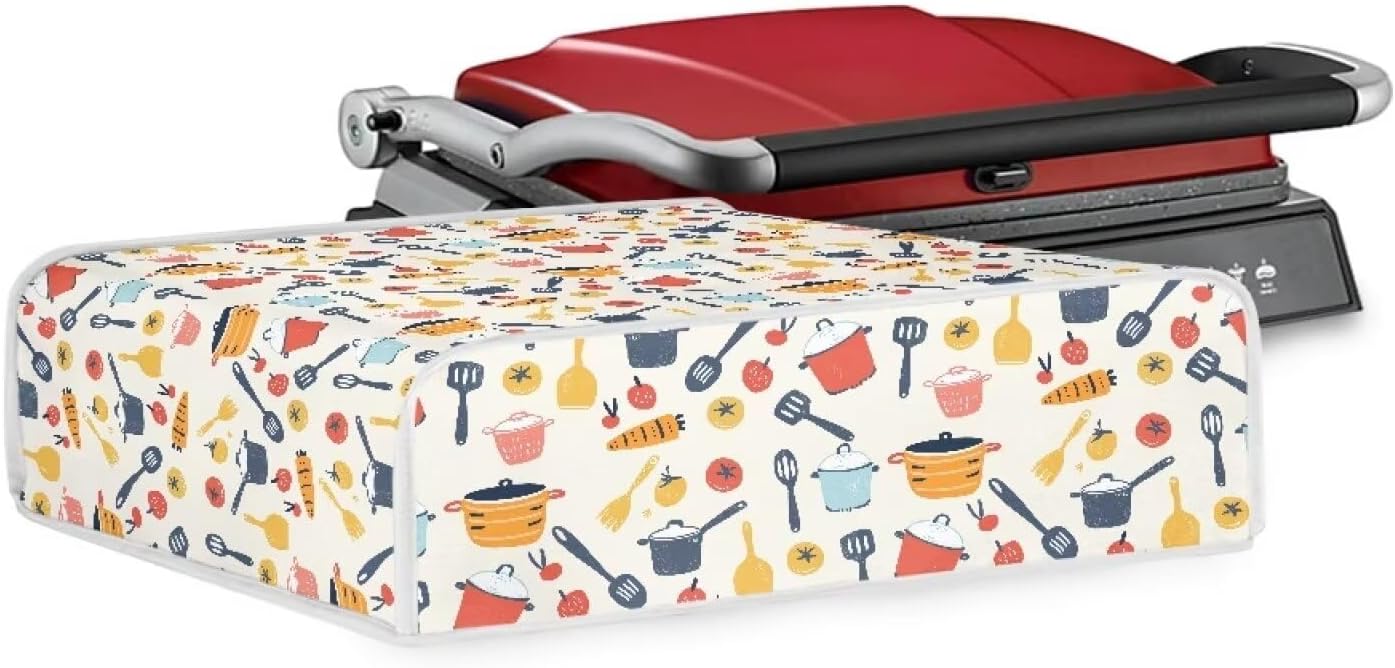 Universal Kitchen Appliance Dust Cover for Panini Press, Sandwich Maker, Griddle, and BBQ Grill - Washable Patterned Protective Cover for Home Decor