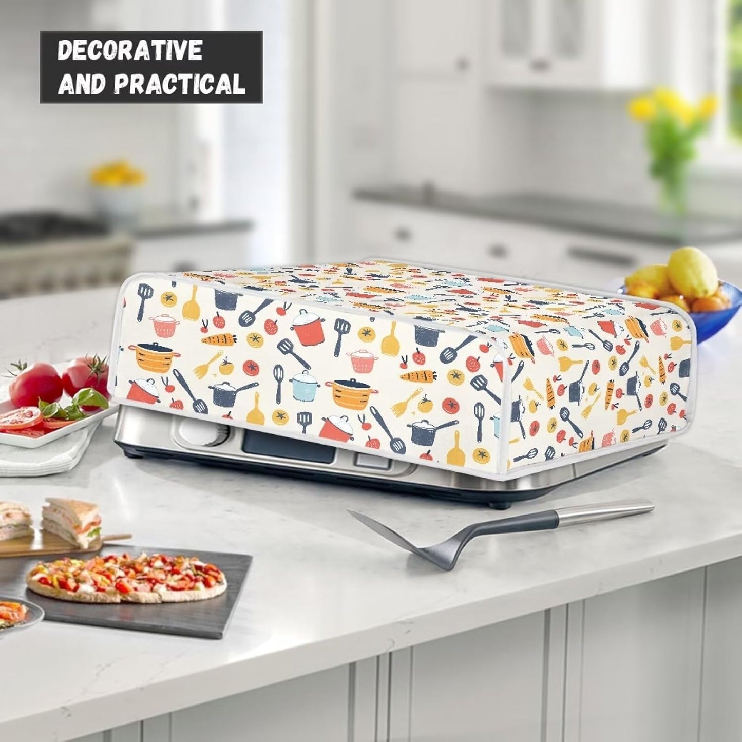 Universal Kitchen Appliance Dust Cover for Panini Press, Sandwich Maker, Griddle, and BBQ Grill - Washable Patterned Protective Cover for Home Decor