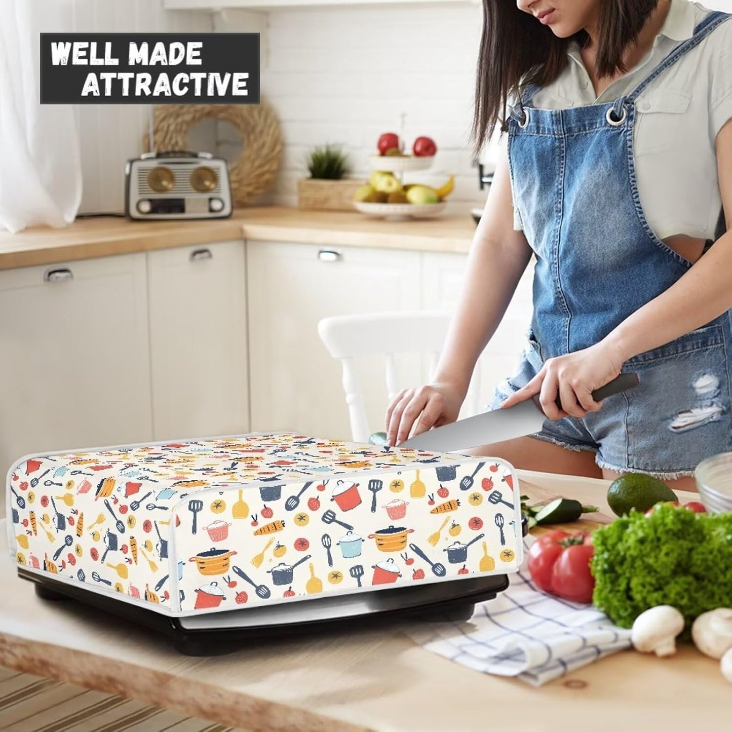 Universal Kitchen Appliance Dust Cover for Panini Press, Sandwich Maker, Griddle, and BBQ Grill - Washable Patterned Protective Cover for Home Decor