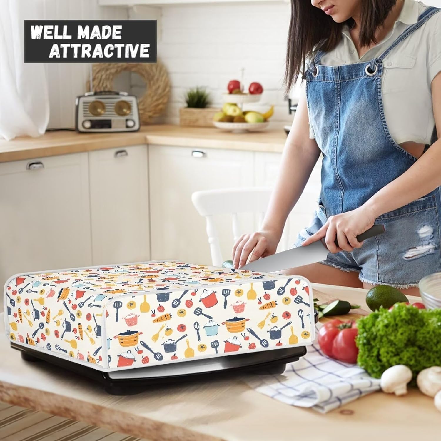 Universal Kitchen Appliance Dust Cover for Panini Press, Sandwich Maker, Griddle, and BBQ Grill - Washable Patterned Protective Cover for Home Decor