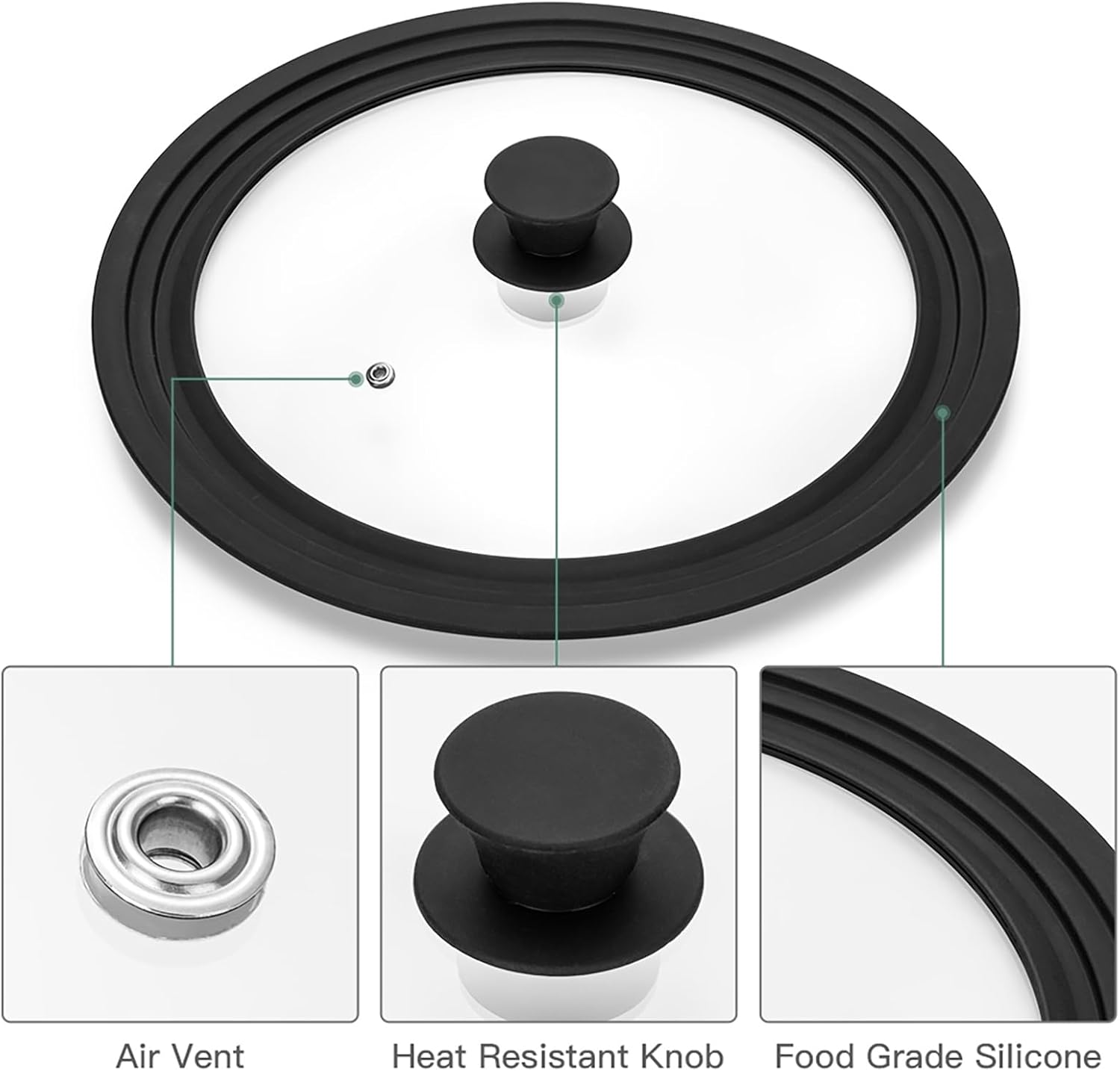 Universal Lid for Cookware, 2 Pack - Tempered Glass with Heat Resistant Silicone Rim, Fits 6" to 12" Pots, Pans, and Skillets