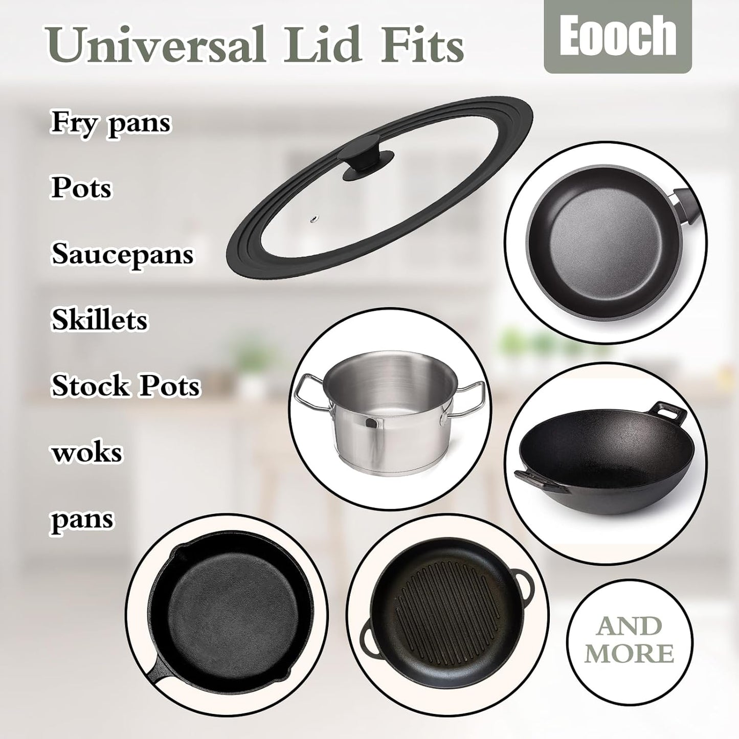 Universal Lid for Cookware, 2 Pack - Tempered Glass with Heat Resistant Silicone Rim, Fits 6" to 12" Pots, Pans, and Skillets
