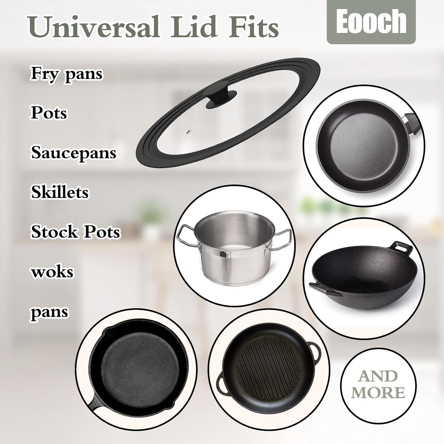 Universal Lid for Cookware, 2 Pack - Tempered Glass with Heat Resistant Silicone Rim, Fits 6" to 12" Pots, Pans, and Skillets