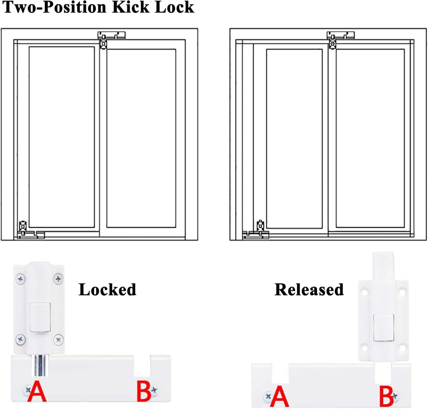 Universal ReigaHood Sliding Patio Door Foot Kick Lock - Childproof Security for Sliding Doors and Windows, White Color