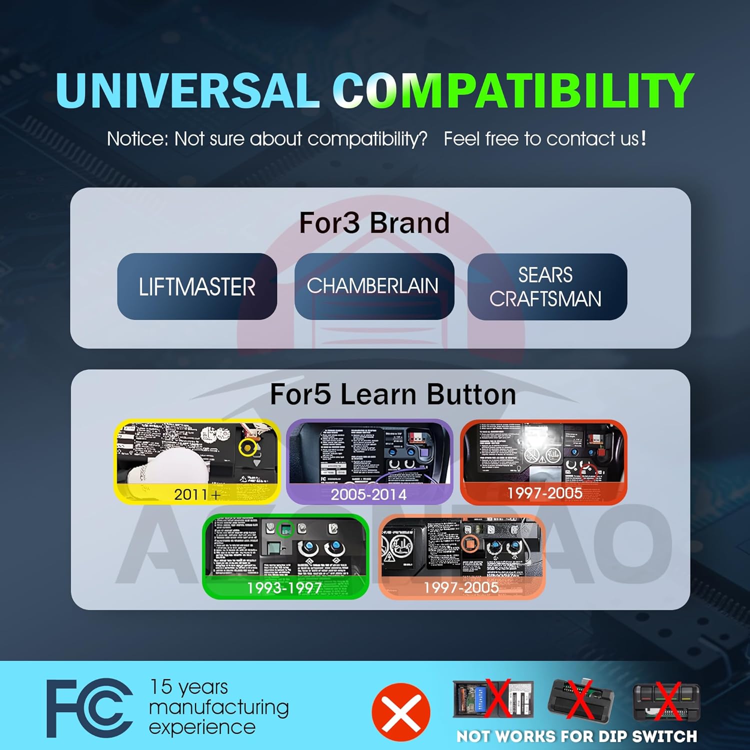 Universal Sears Craftsman Garage Door Opener Remote - 2 Pack with 3-Year Warranty, Compatible with Various Models 1993-Present