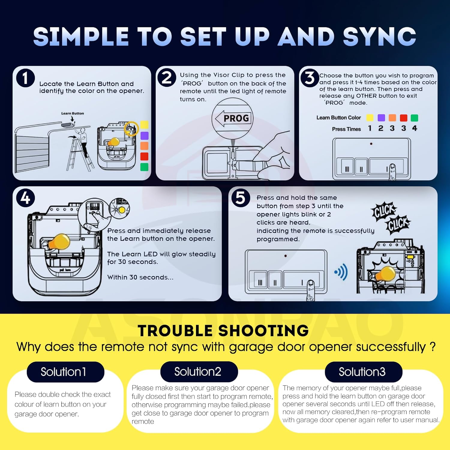 Universal Sears Craftsman Garage Door Opener Remote - 2 Pack with 3-Year Warranty, Compatible with Various Models 1993-Present