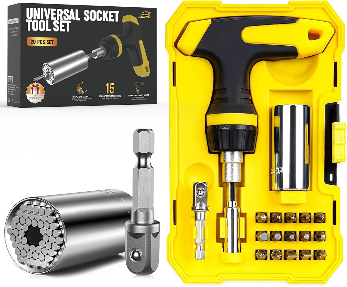 Universal Socket Tool Set with Magnetic Ratchet - Cool Stocking Stuffers for Men