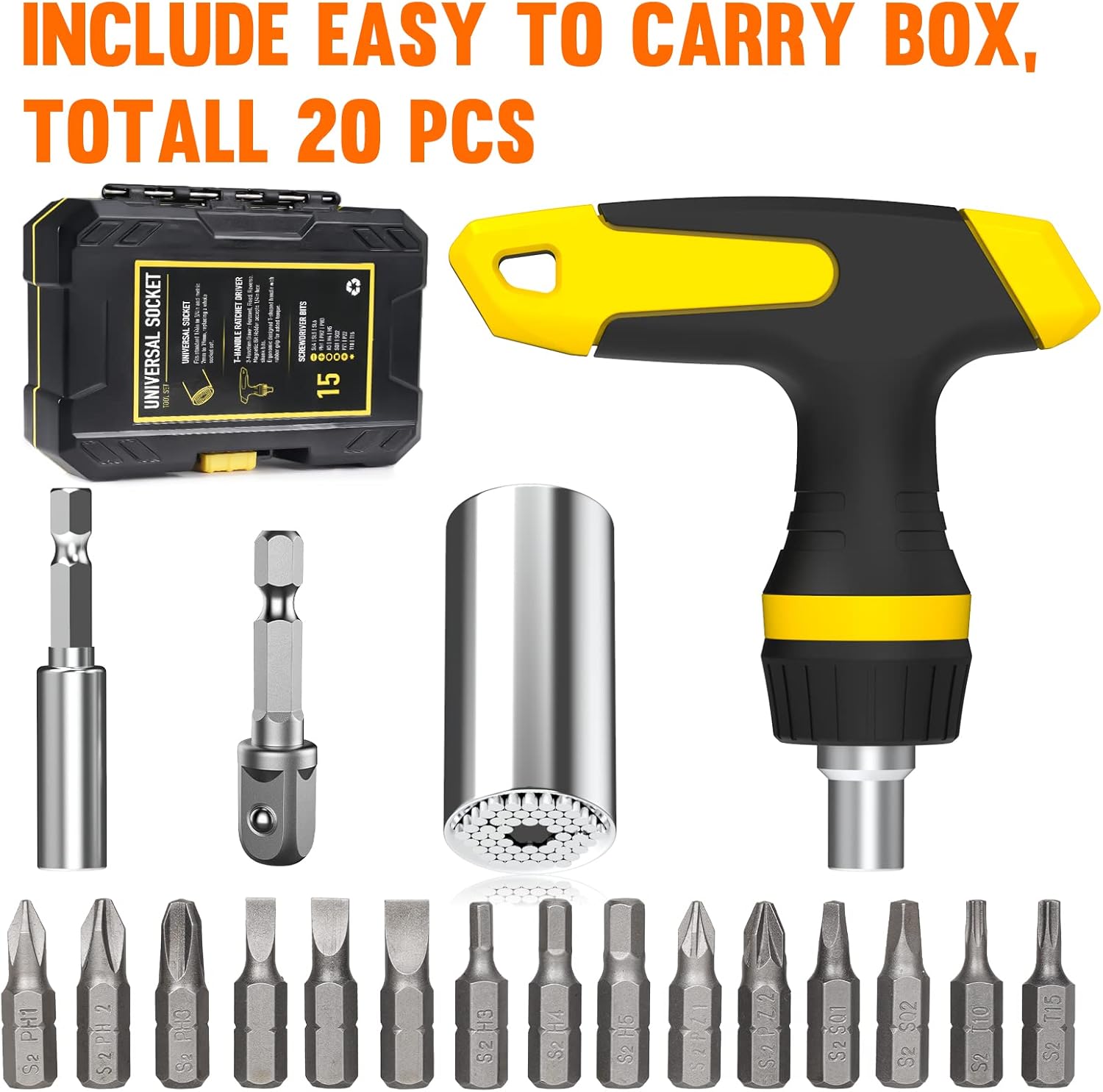 Universal Socket Tool Set with Magnetic Ratchet - Cool Stocking Stuffers for Men