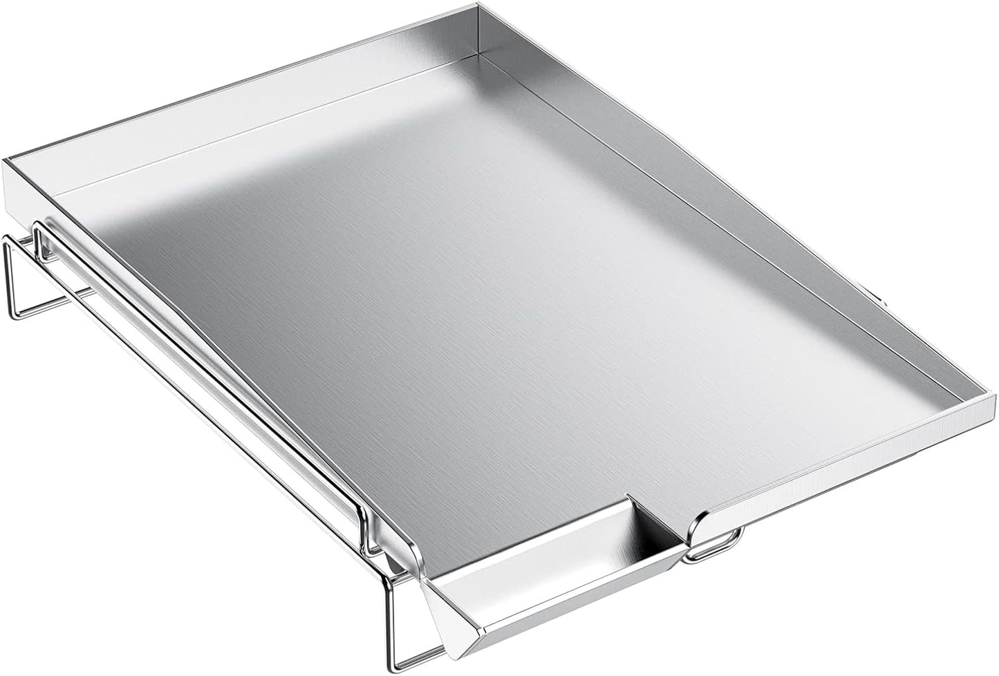 Universal Stainless Steel Gas Grill Griddle Pan with Removable Rack - Fits Most Gas Grills - 14.5" x 10