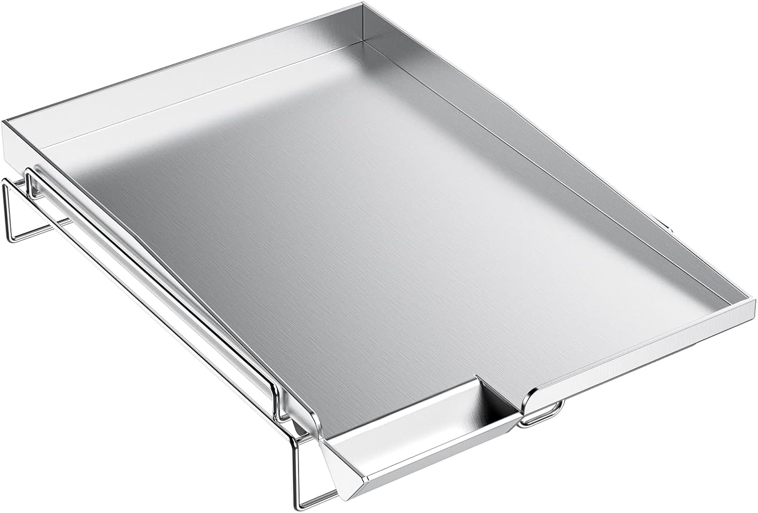 Universal Stainless Steel Gas Grill Griddle Pan with Removable Rack - Fits Most Gas Grills - 14.5" x 10