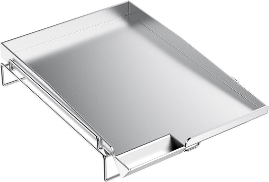Universal Stainless Steel Gas Grill Griddle Pan with Removable Rack - Fits Most Gas Grills - 14.5" x 10