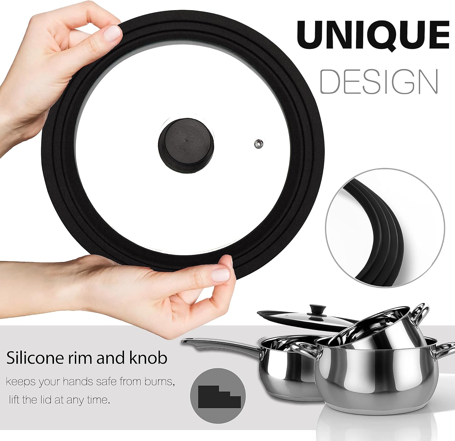 Universal Tempered Glass Lid with Heat Resistant Silicone Rim - Fits 9.5", 10", and 11" Pots, Pans, and Skillets - Replacement Pan Cover