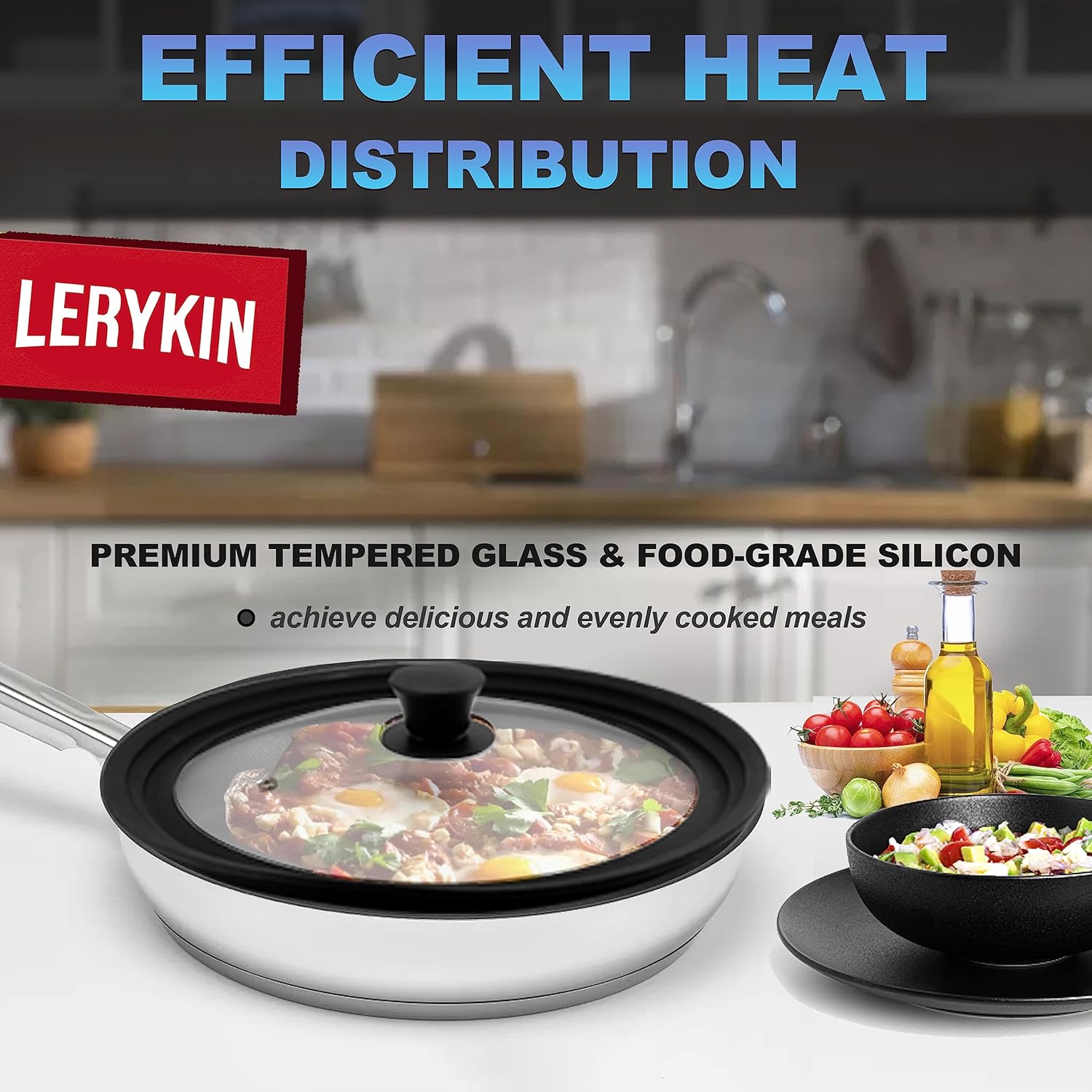 Universal Tempered Glass Lid with Heat Resistant Silicone Rim - Fits 9.5", 10", and 11" Pots, Pans, and Skillets - Replacement Pan Cover