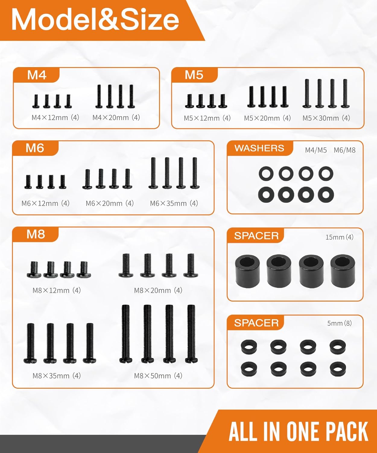 Universal TV Mounting Hardware Screw Kit Set with Box - M4 M5 M6 M8 Screws and Washers Spacers, Fits Most TV/Monitor up to 80 inch, Replacement Screws for TV VESA Mounting - WildKart