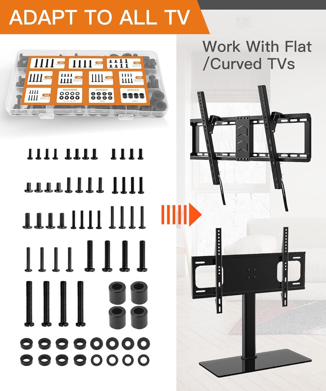 Universal TV Mounting Hardware Screw Kit Set with Box - M4 M5 M6 M8 Screws and Washers Spacers, Fits Most TV/Monitor up to 80 inch, Replacement Screws for TV VESA Mounting - WildKart