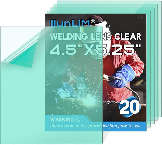Universal Welding Helmet Replacement Lens Cover 20-Pack - 4.5" x 5.25" - Clear Lens Cover for Welding Hood (Outside)