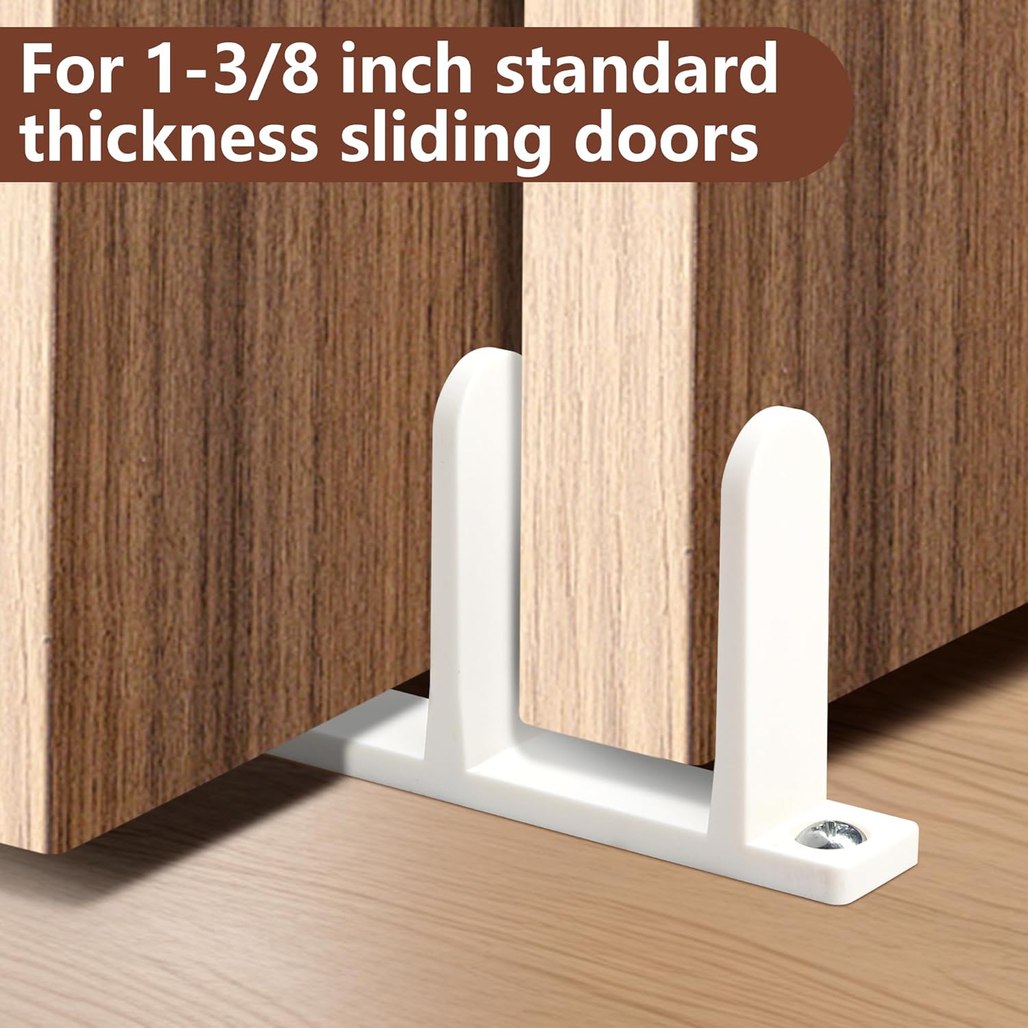 Universal White ABS Sliding Door Bottom Guide for 1-3/8" Thick Doors - 4 Pack Closet Door Guides with Screws for Cabinet Floors