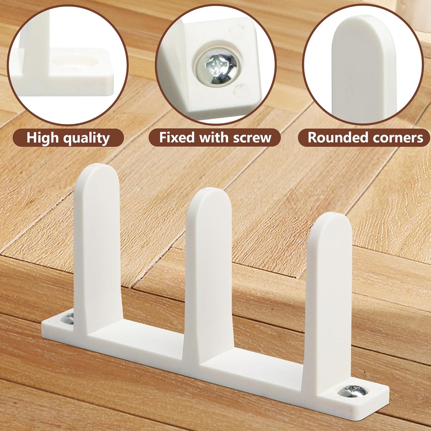 Universal White ABS Sliding Door Bottom Guide for 1-3/8" Thick Doors - 4 Pack Closet Door Guides with Screws for Cabinet Floors
