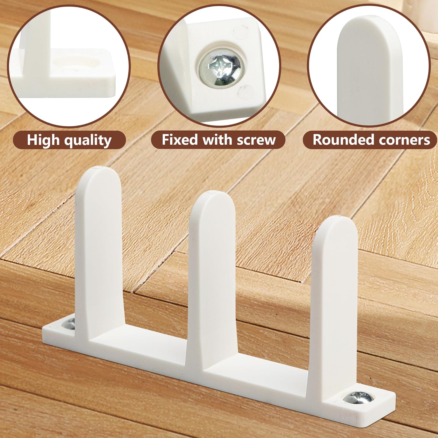 Universal White ABS Sliding Door Bottom Guide for 1-3/8" Thick Doors - 4 Pack Closet Door Guides with Screws for Cabinet Floors