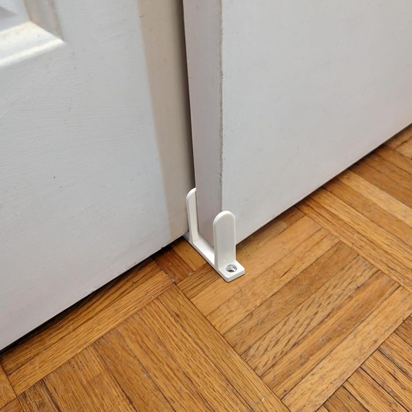 Universal White ABS Sliding Door Bottom Guide for 1-3/8" Thick Doors - 4 Pack Closet Door Guides with Screws for Cabinet Floors