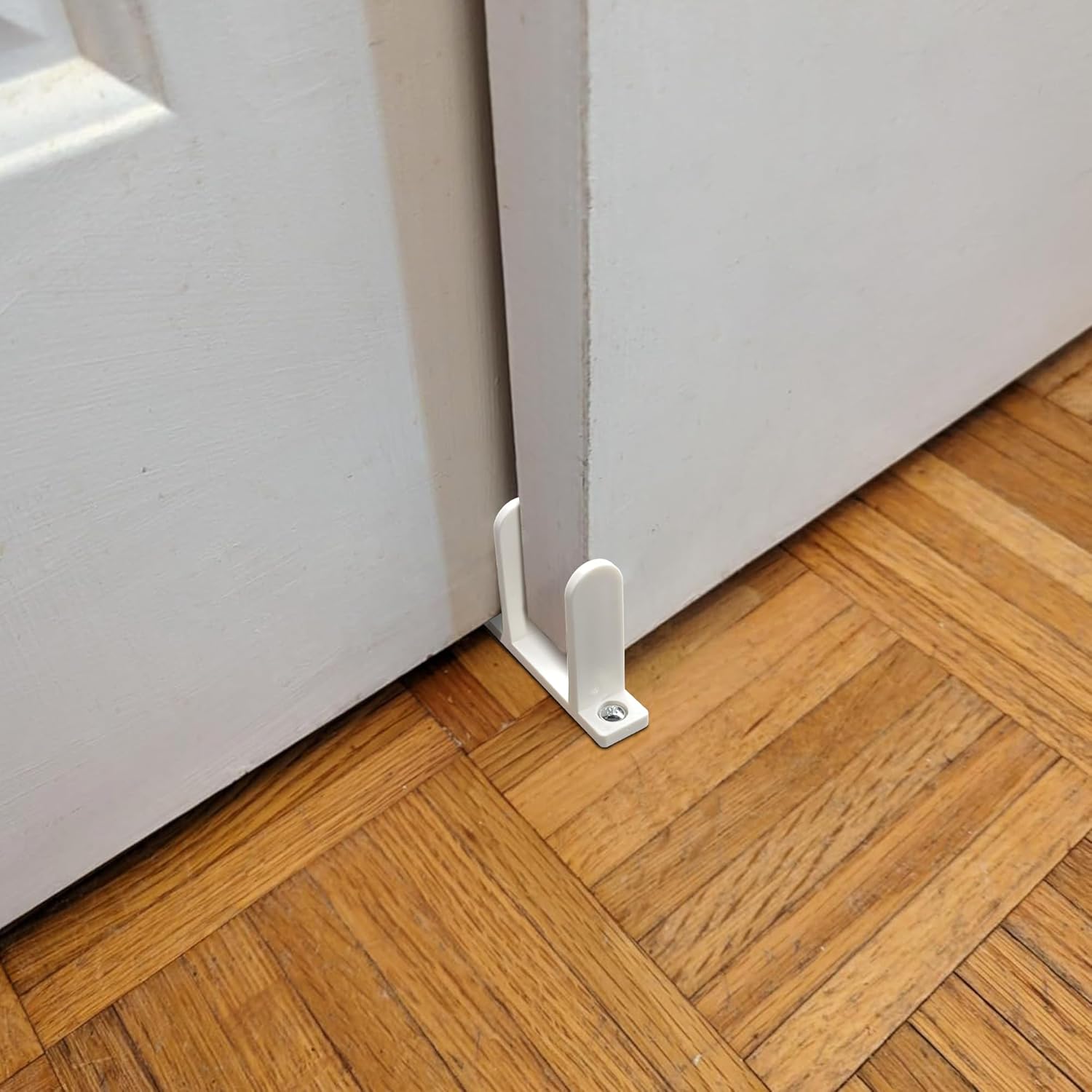 Universal White ABS Sliding Door Bottom Guide for 1-3/8" Thick Doors - 4 Pack Closet Door Guides with Screws for Cabinet Floors