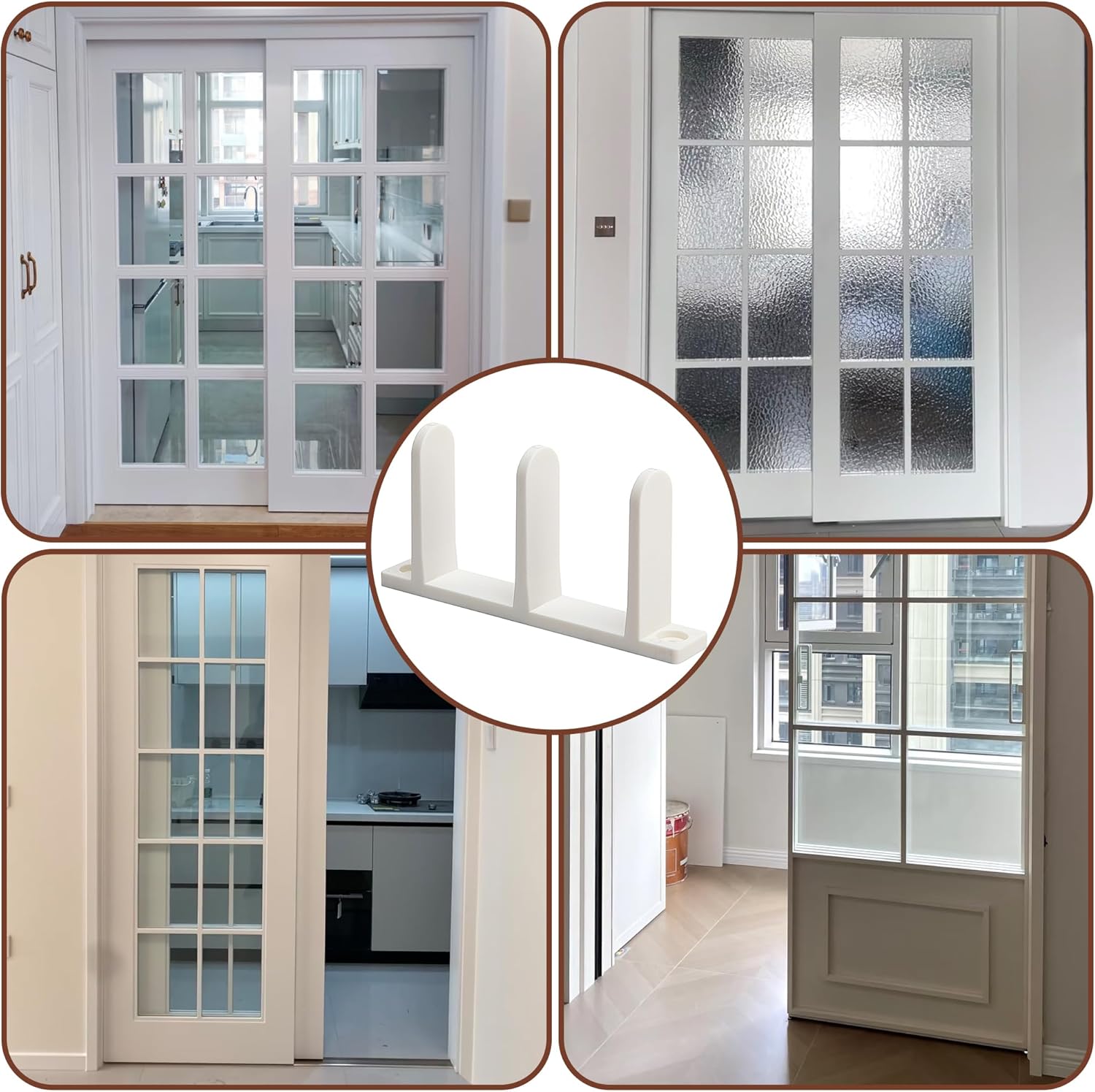 Universal White ABS Sliding Door Bottom Guide for 1-3/8" Thick Doors - 4 Pack Closet Door Guides with Screws for Cabinet Floors