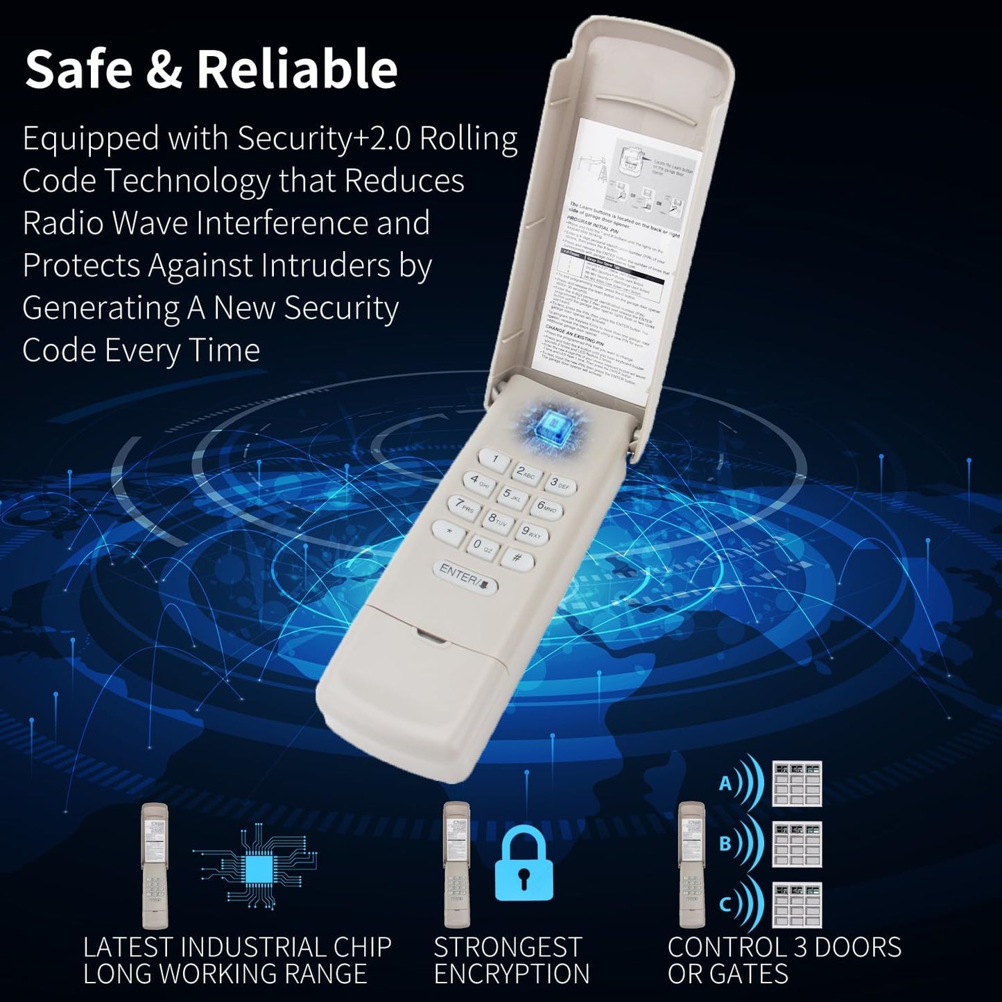 Universal Wireless Keypad for Garage Door Opener - Compatible with Liftmaster, Chamberlain, Craftsman, Genie, and More - Keyless Entry Remote for Outside Access