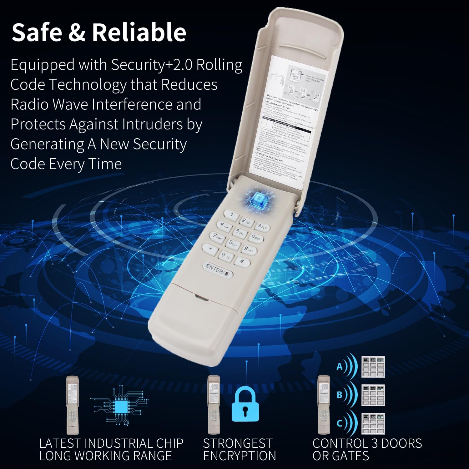 Universal Wireless Keypad for Garage Door Opener - Compatible with Liftmaster, Chamberlain, Craftsman, Genie, and More - Keyless Entry Remote for Outside Access