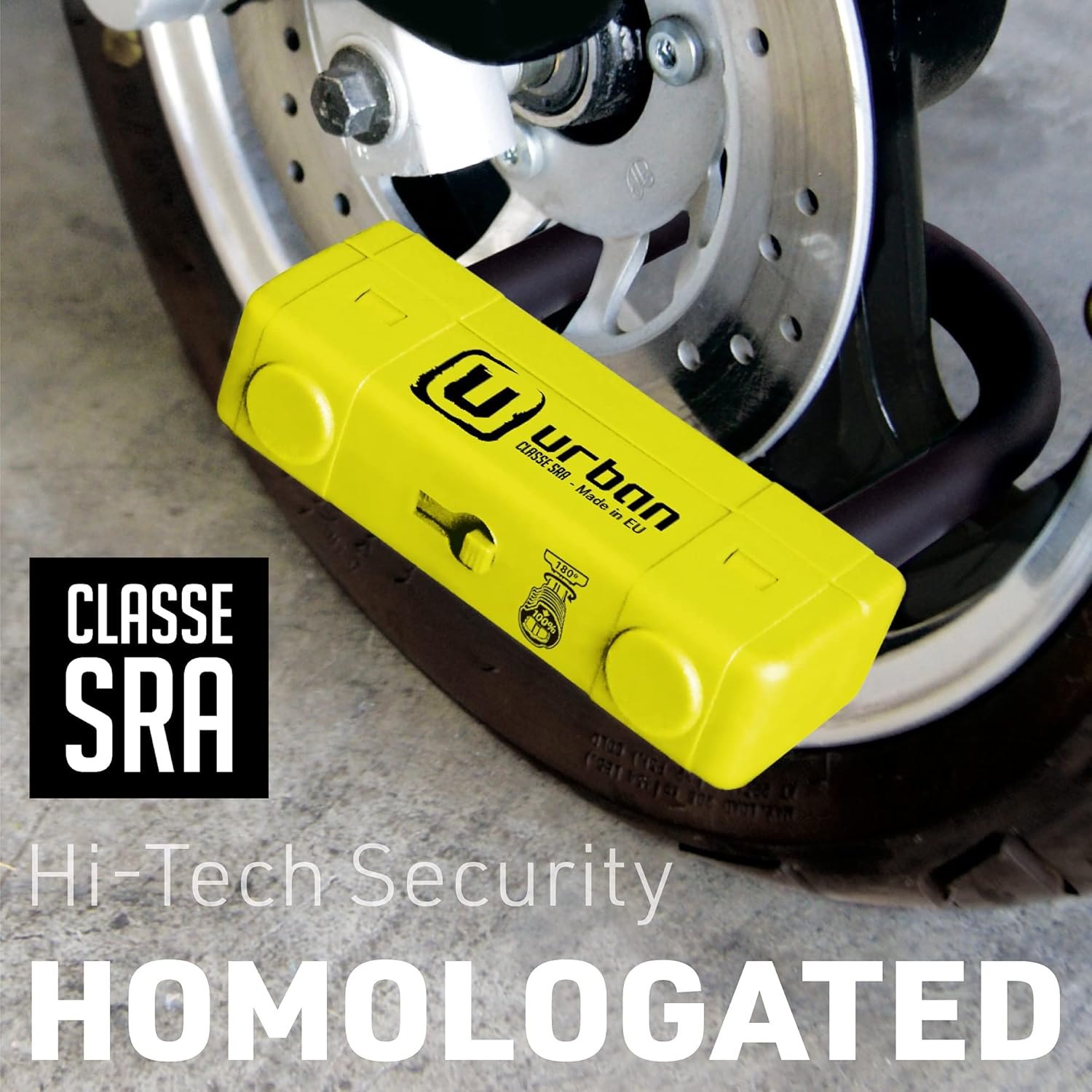 Urban Security UR85120Y High Security U Lock for Motorcycles - SRA Approved, 18mm Hardened Steel, Double Anti-Scratch Locking - 85x120mm Anti Theft Device for Moto Scooter Ebike