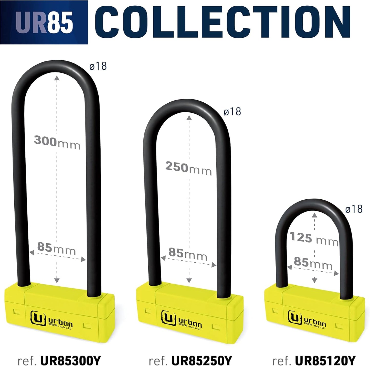 Urban Security UR85120Y High Security U Lock for Motorcycles - SRA Approved, 18mm Hardened Steel, Double Anti-Scratch Locking - 85x120mm Anti Theft Device for Moto Scooter Ebike