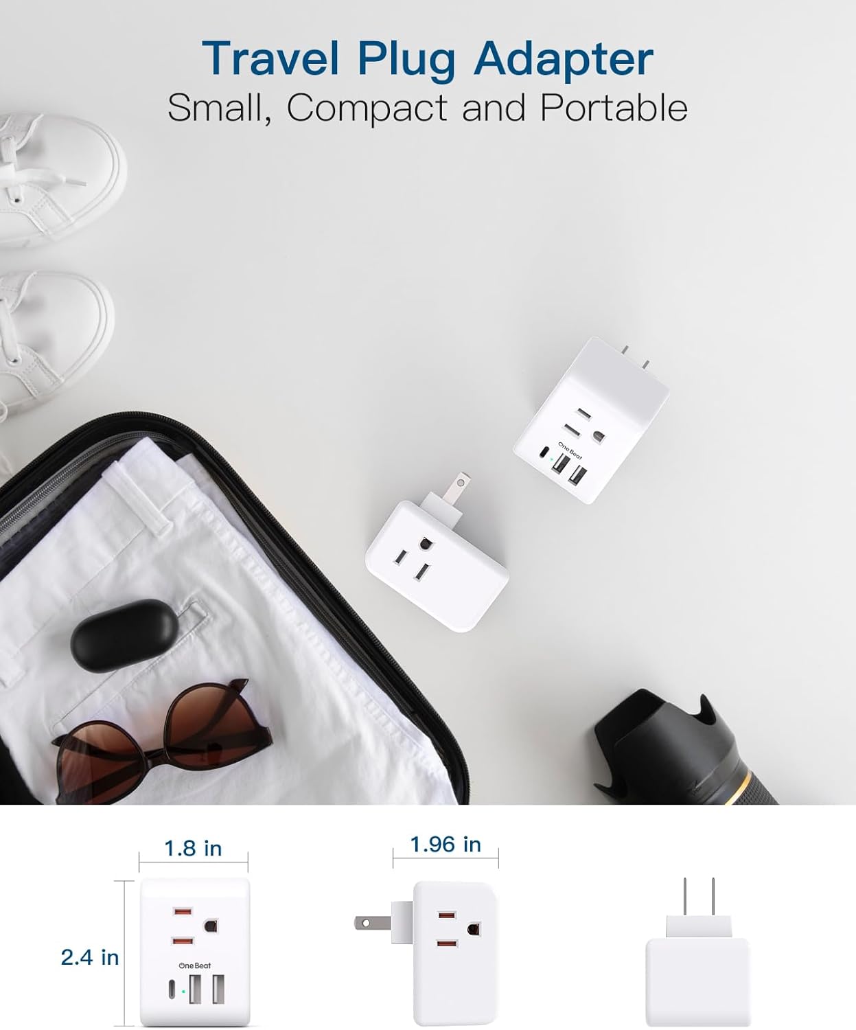 USA to Japan Plug Adapter with 3 Outlets, 3 USB Ports, Type A Travel Power Adapter for Philippines and China - Multi Plug Wall Outlet Extender
