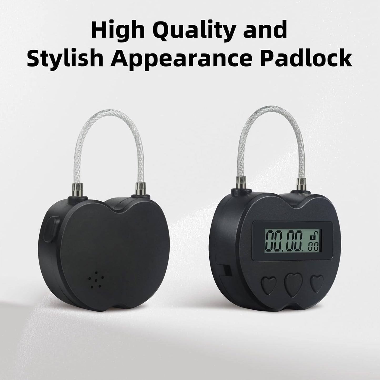 USB Rechargeable Heart Metal Timer Lock with 1m Spring Cord - Up to 99 Hours Timed Self-Regulation Padlock - WildKart