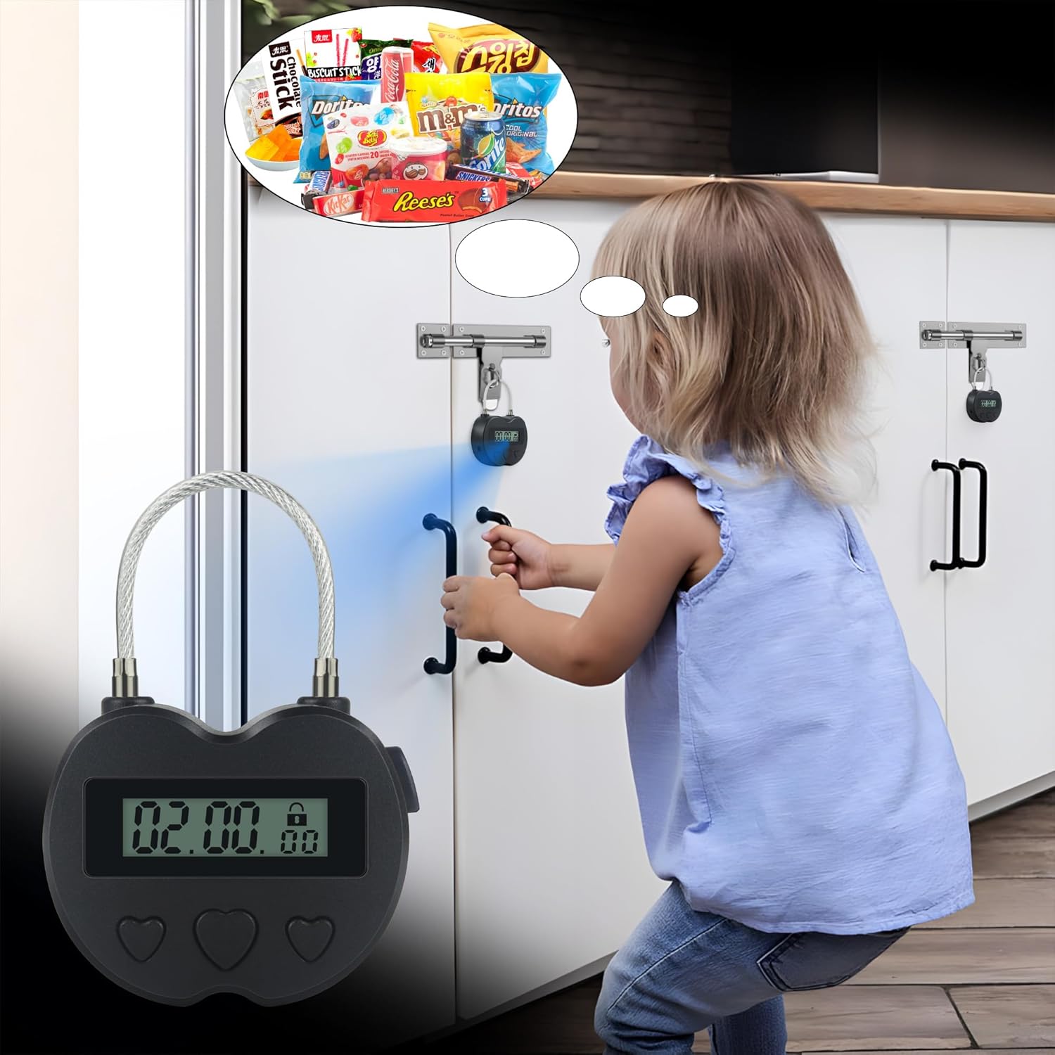 USB Rechargeable Heart Metal Timer Lock with 1m Spring Cord - Up to 99 Hours Timed Self-Regulation Padlock - WildKart