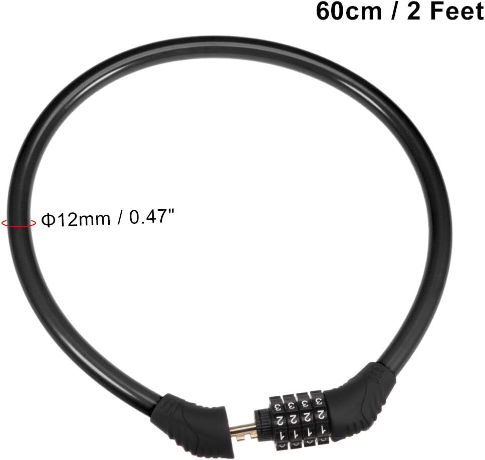 uxcell Bike Cable Lock with 4 Digit Resettable Combination - Black, 2 Feet - Secure Your Bike with Ease