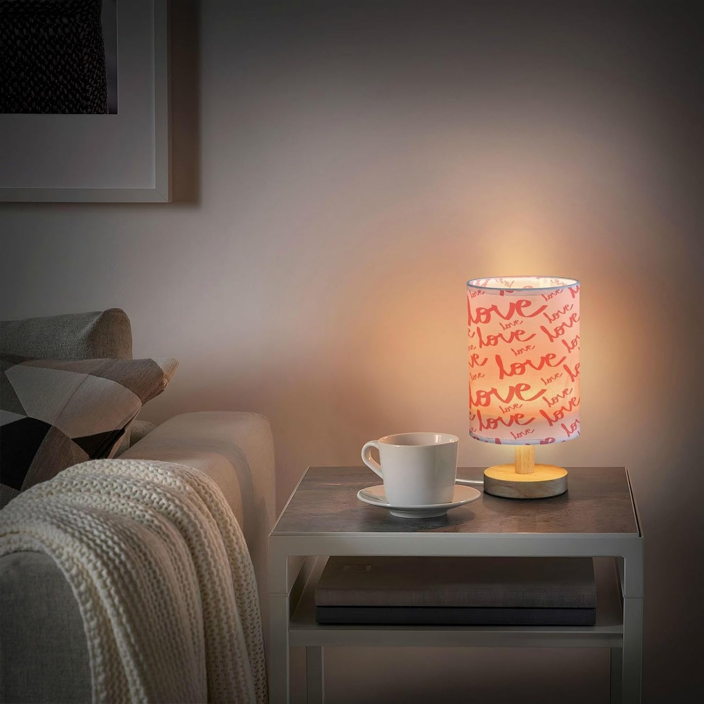Valentine's Day Love LED Desk Lamp with USB, Small Nightstand Light for Bedroom and Office Decor