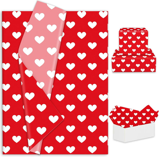 Valentine's Day Tissue Paper Red White Heart Gift Wrapping Paper - 100 Sheets - Love Decorative Art Craft Paper - DIY Crafts, Wedding Decor, Party Decorations - 14 x 20 Inch
