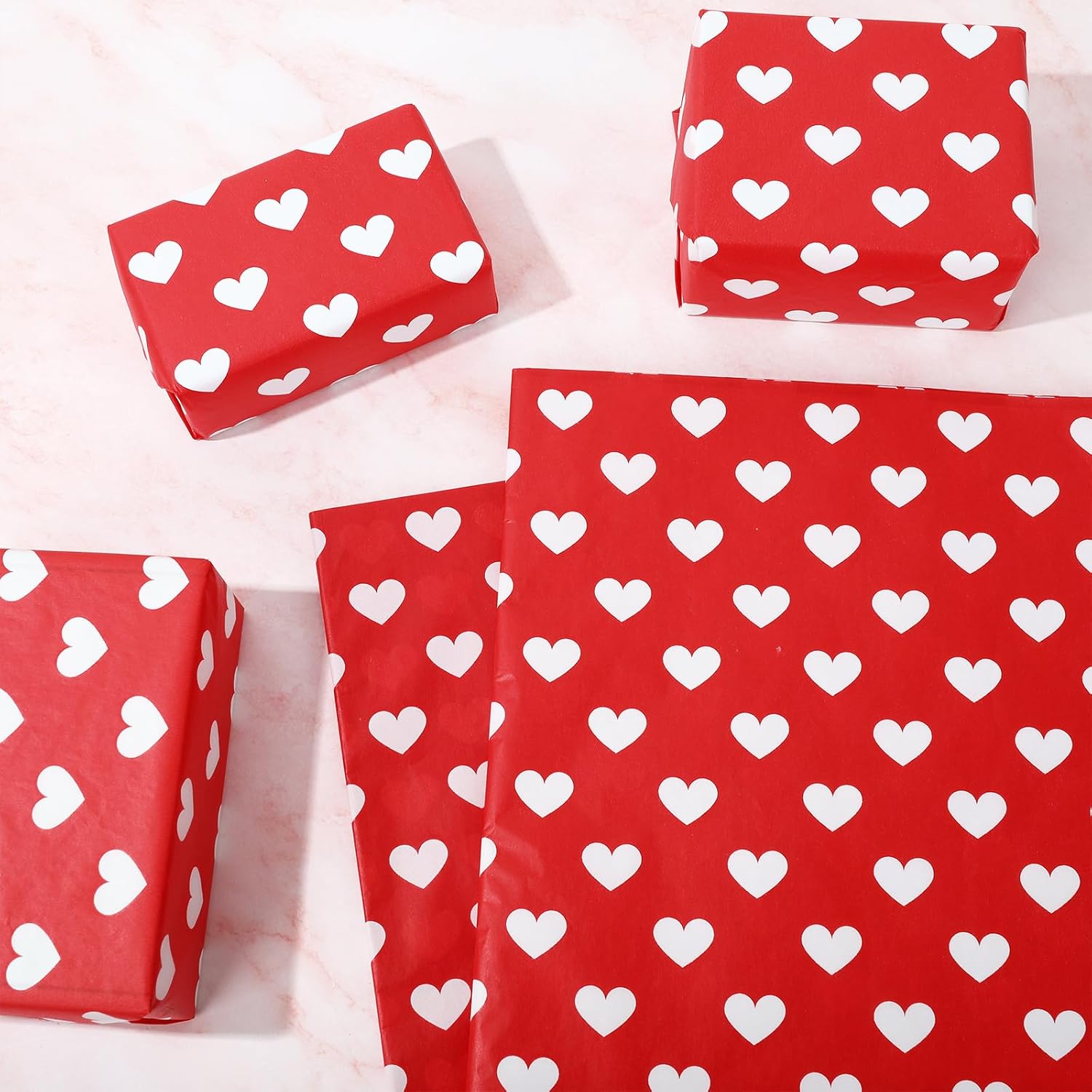 Valentine's Day Tissue Paper Red White Heart Gift Wrapping Paper - 100 Sheets - Love Decorative Art Craft Paper - DIY Crafts, Wedding Decor, Party Decorations - 14 x 20 Inch