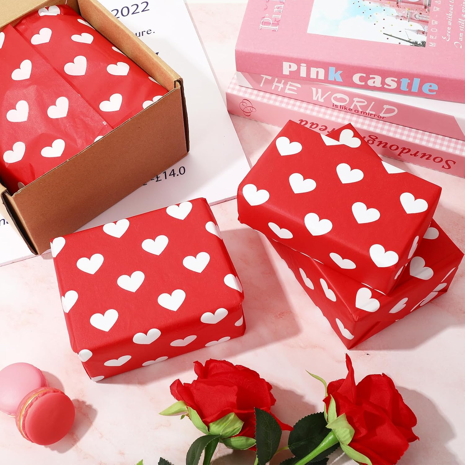 Valentine's Day Tissue Paper Red White Heart Gift Wrapping Paper - 100 Sheets - Love Decorative Art Craft Paper - DIY Crafts, Wedding Decor, Party Decorations - 14 x 20 Inch