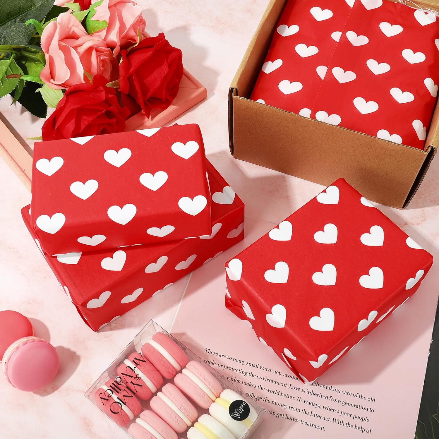 Valentine's Day Tissue Paper Red White Heart Gift Wrapping Paper - 100 Sheets - Love Decorative Art Craft Paper - DIY Crafts, Wedding Decor, Party Decorations - 14 x 20 Inch