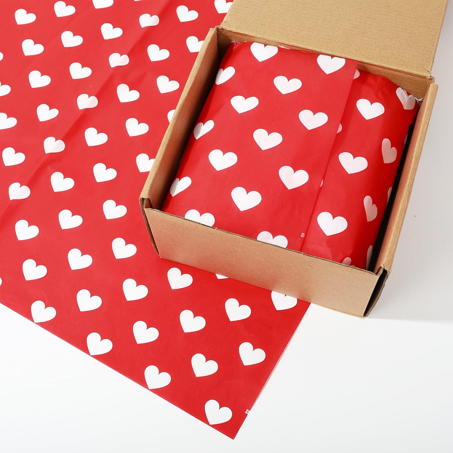 Valentine's Day Tissue Paper Red White Heart Gift Wrapping Paper - 100 Sheets - Love Decorative Art Craft Paper - DIY Crafts, Wedding Decor, Party Decorations - 14 x 20 Inch