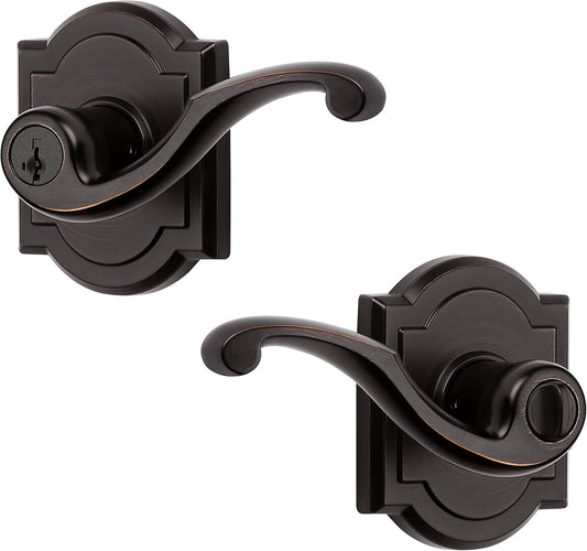 Venetian Bronze Kwikset Baldwin Madrina Entry Door Handle with Keyed Lock and Reversible Lever, SmartKey Re-key Technology