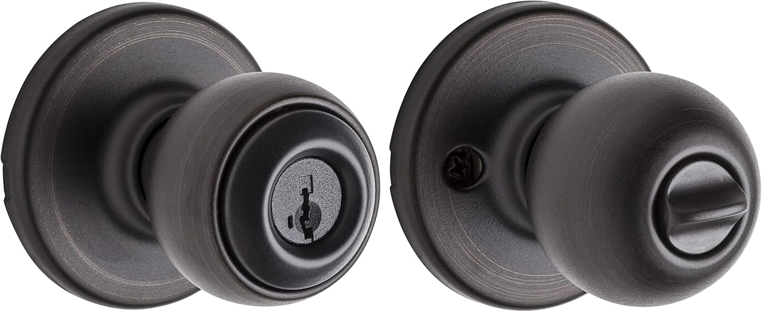 Venetian Bronze Kwikset Polo Entry Door Knob with Secure Keyed Lock, Bedroom and Front Entrance Handle, Pick Resistant SmartKey Rekey Security