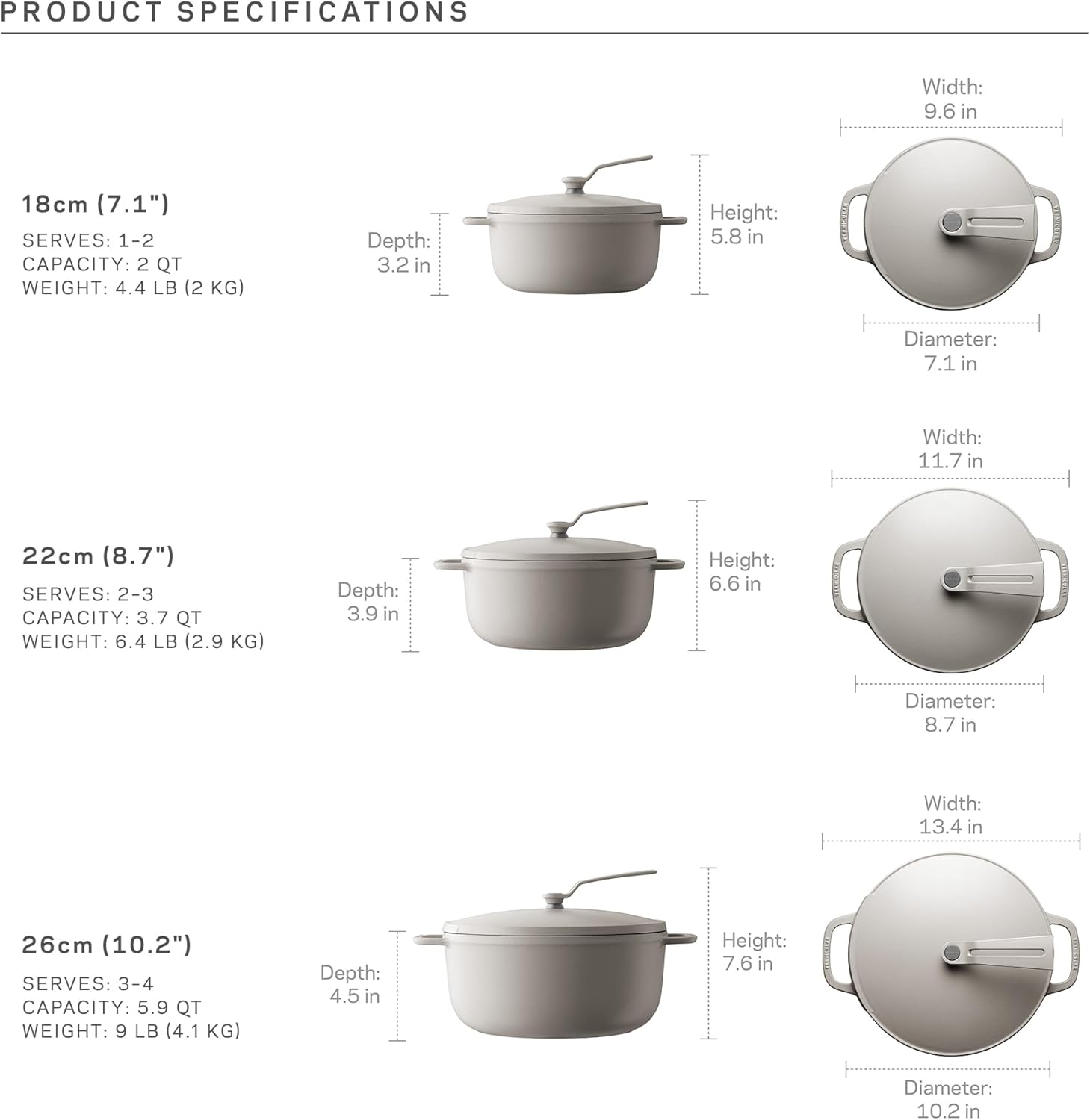 Vermicular Oven Pot 2.0 - Lightweight Enameled Cast Iron Dutch Oven with Precision Seal, Non-Toxic, Induction-Compatible - Made in Japan - Oyster Gray, 22cm (3.7 Qt)