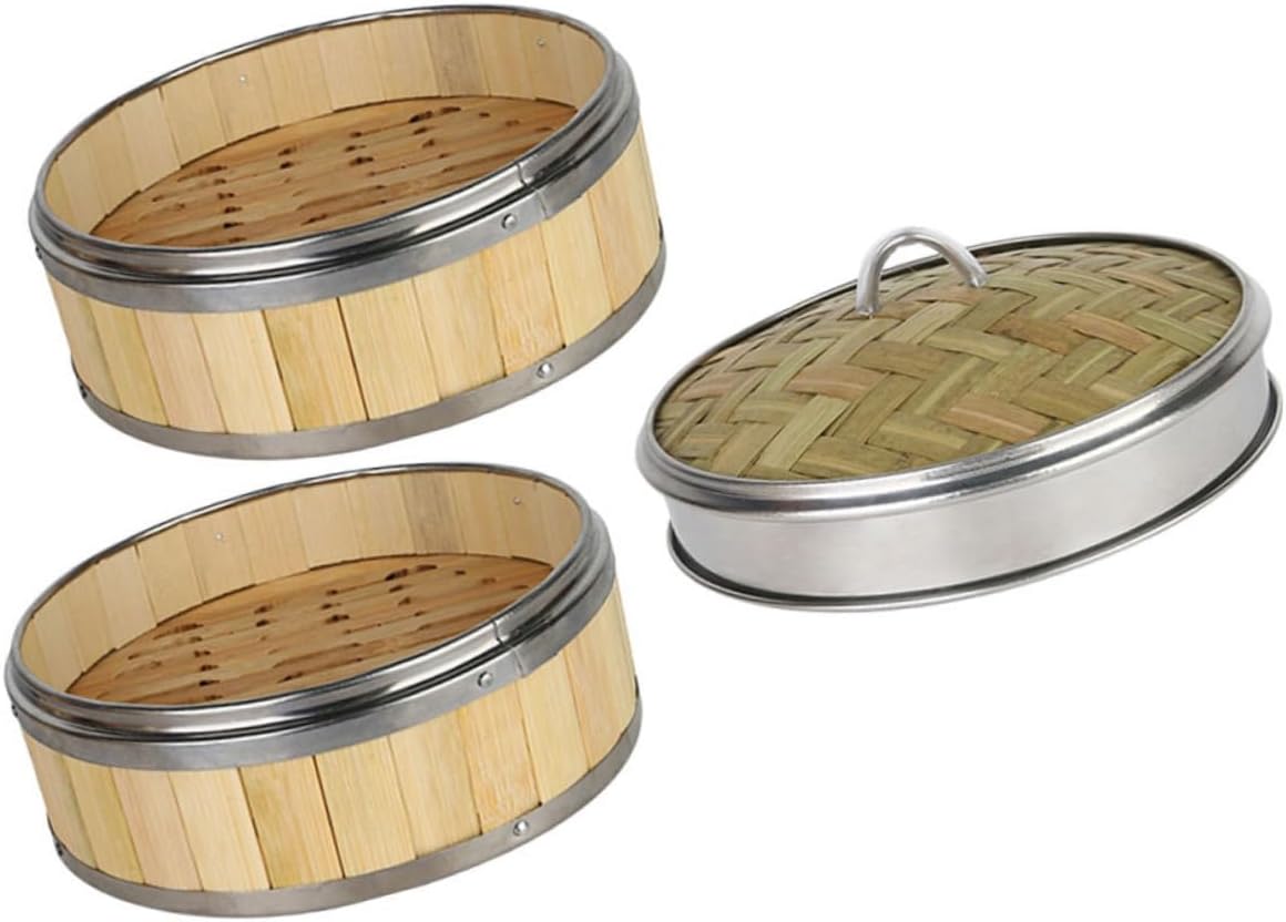 Versatile Food Steamer Set with 2 Baskets & Lid for Dim Sum, Bao Buns, and Veggies - Random Style