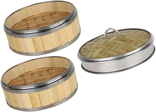 Versatile Food Steamer Set with 2 Baskets & Lid for Dim Sum, Bao Buns, and Veggies - Random Style