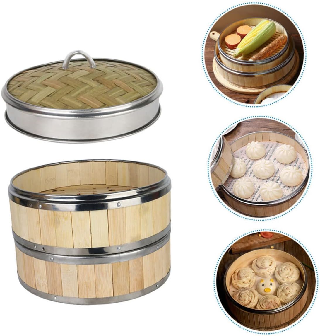 Versatile Food Steamer Set with 2 Baskets & Lid for Dim Sum, Bao Buns, and Veggies - Random Style