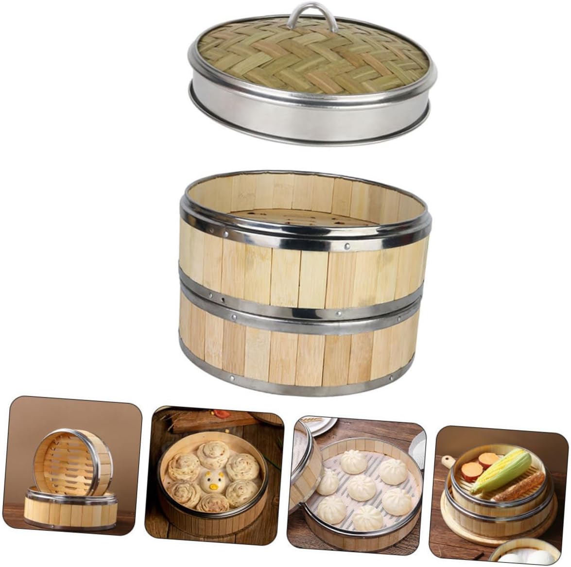 Versatile Food Steamer Set with 2 Baskets & Lid for Dim Sum, Bao Buns, and Veggies - Random Style