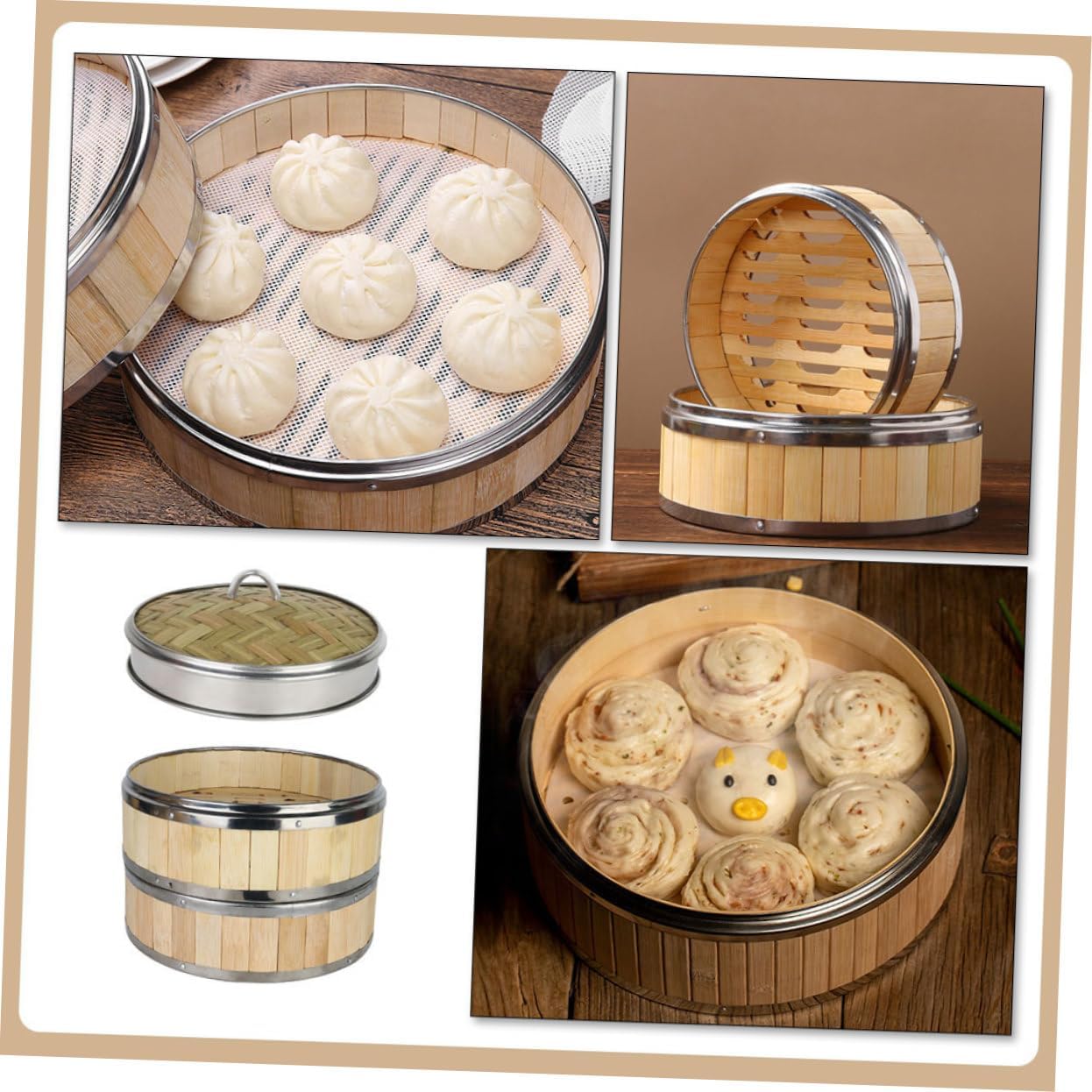 Versatile Food Steamer Set with 2 Baskets & Lid for Dim Sum, Bao Buns, and Veggies - Random Style